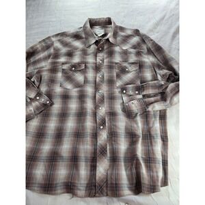 Frontier Mens Brown Plaid Western Pearl Snap Shirt Long Sleeve XL MT4301A